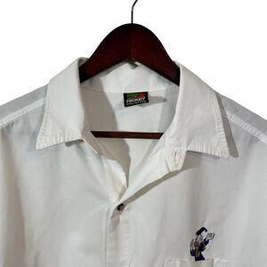 Vtg Disney Mickey Unlimited Embroidered Donald Duck White Button Up Shirt Large